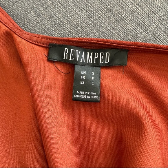 Revamped | women's small Rust Puff Sleeve low cut back wrap front Blouse - Picture 4 of 4